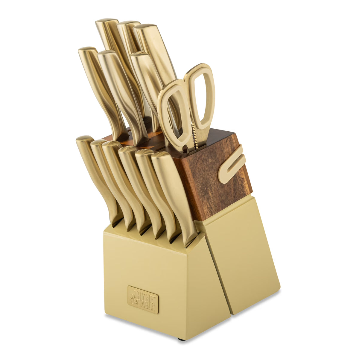 Thyme & Table 15-Piece Knife Block set with Sharpener, Gunmetal