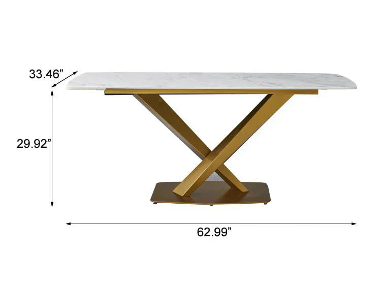 Leavader 63" White Stone Dining Table Set with 4 Chairs