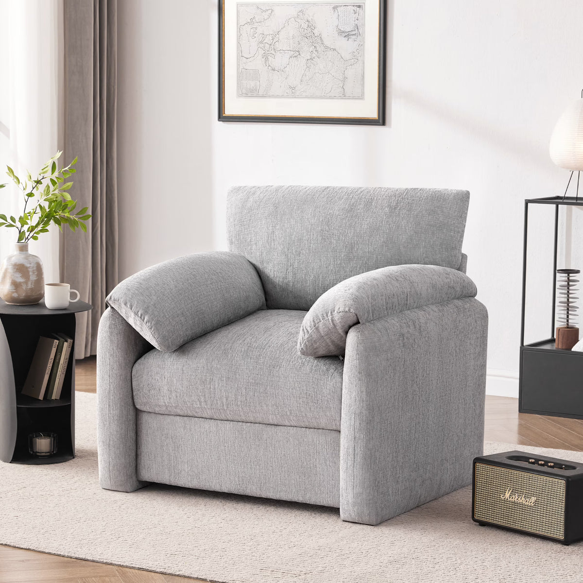 Chenille Oversized Armchair, 38.6" Wide Accent Chairs for Living Room & Bedroom Modern Lounge Chair, Upholstered Mid-Century Reading Chair, Comfy Living Room Chair, Single Sofa Chair, Beige