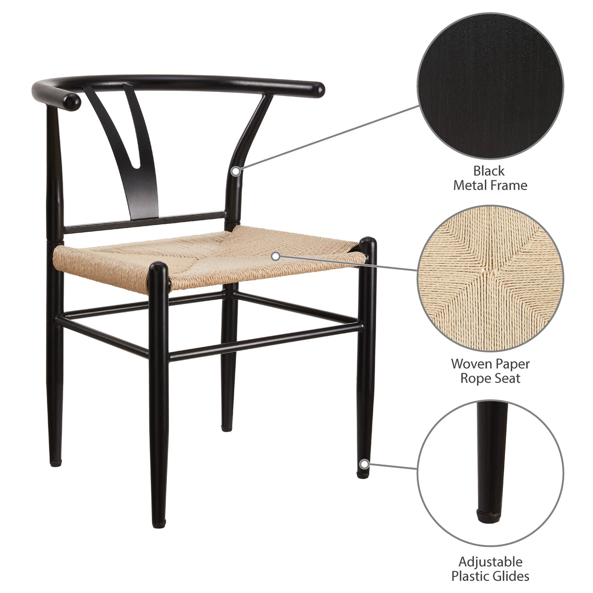 Better Homes & Gardens Springwood Wishbone Chair, Metal Base with Black Finish, 2 Pack