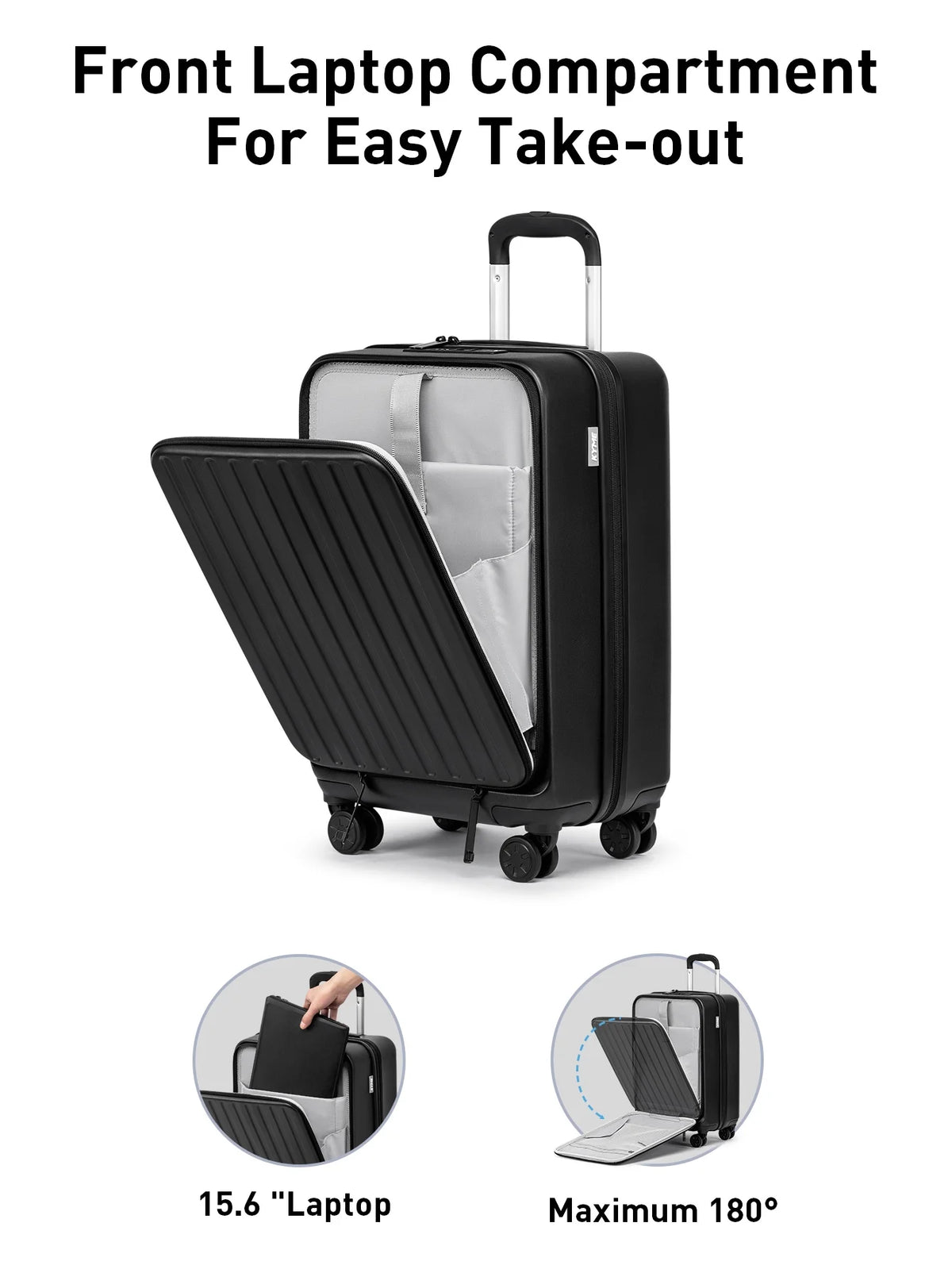 Front Open Carry On Luggage Laptop Compartment 100%PC TSA Lock Spinner Wheels 20" Lightweight Hardside Suitcase