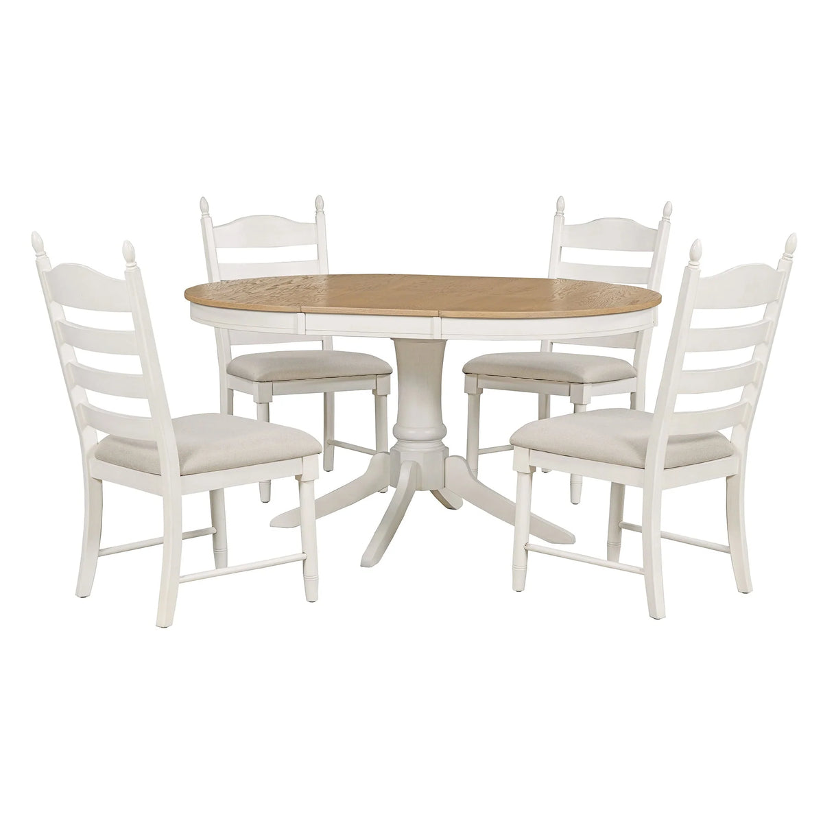 5 Piece Round Dining Table Set, Dining Room Set with Extendable Table and 4 Upholstered Chairs, Wood Dining Table Set for 4, Farmhouse Dining Table Set for Kitchen Dining Room Dorm Apartment, Brown