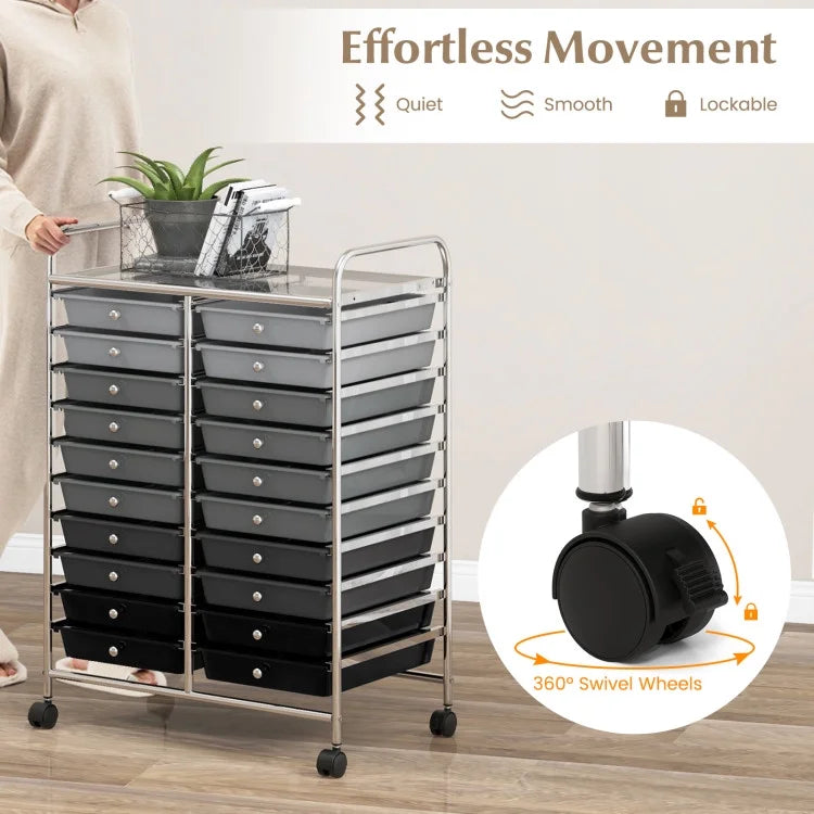 20 Drawers Rolling Storage Cart Studio Organizer