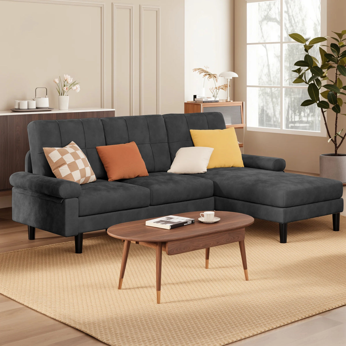 Lofka Sectional Couch, Convertible L Shaped Couches for Living Room, Upgraded Sofas for Small Spaces, Black
