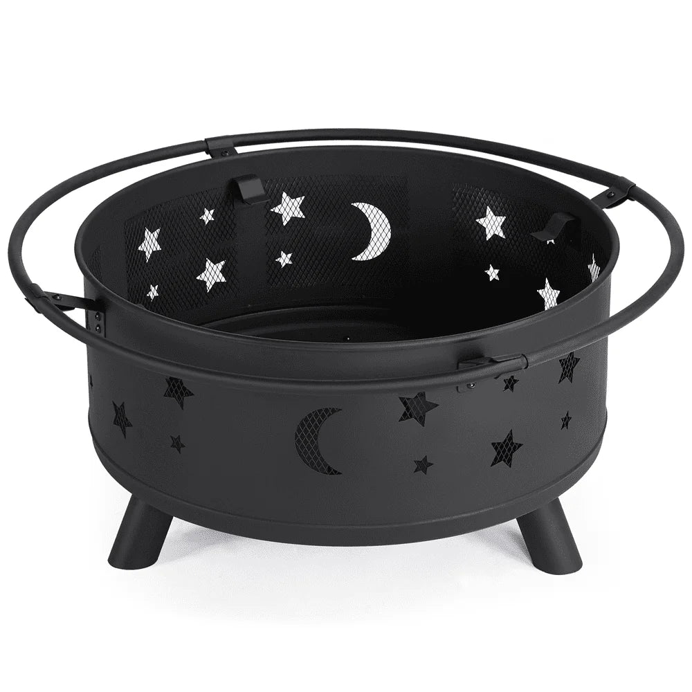 Yaheetech 30'' Outdoor Round Fire Pit, Black, Wood