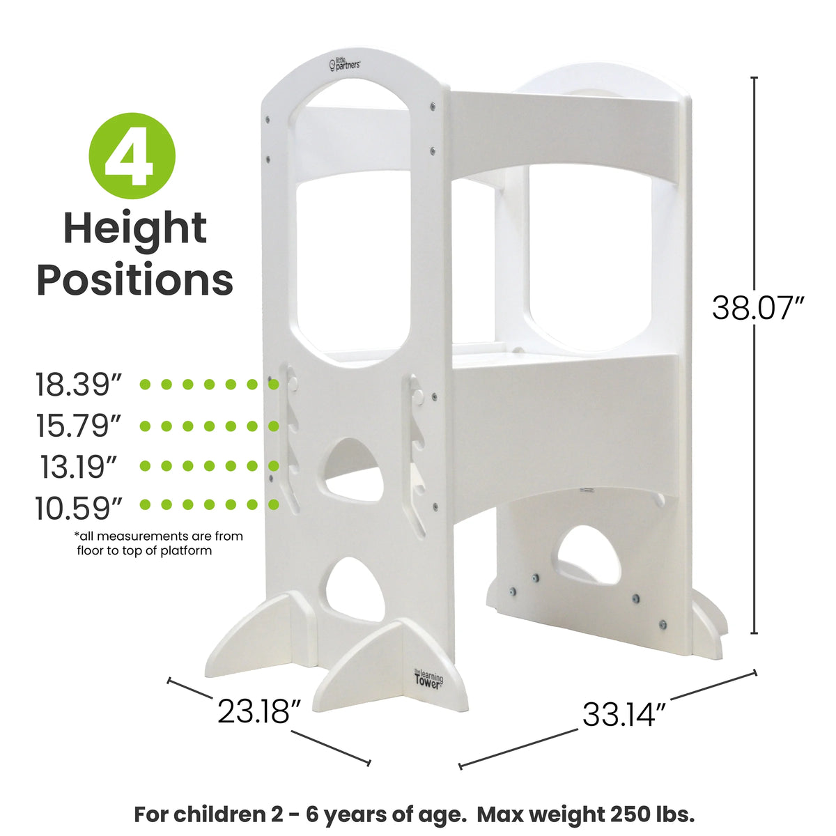 Little Partners Learning Tower Adjustable Height Kitchen Step Stool, Toddler Tower, Encourages Learning, Independence, and Engagement, Safety Climbing Tower for Kitchen Counter - Soft White