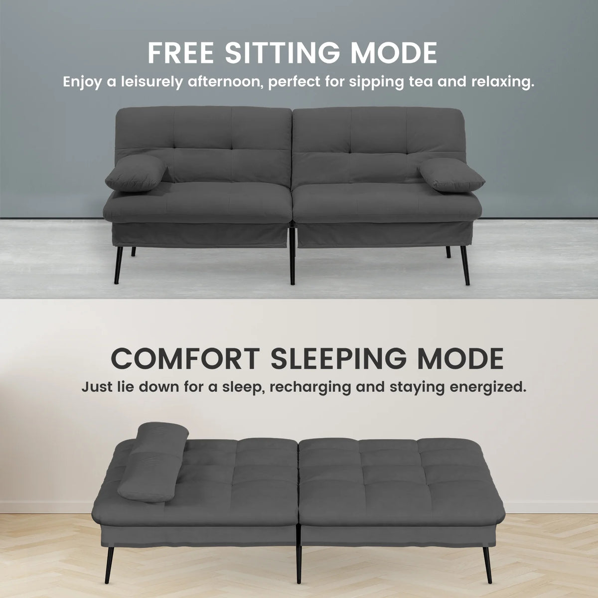 Futon Sofa Bed 73�� W Large Size Fabric Futon Couch with Adjustable Backrest Folding Futon Sleeper Recliner,Black