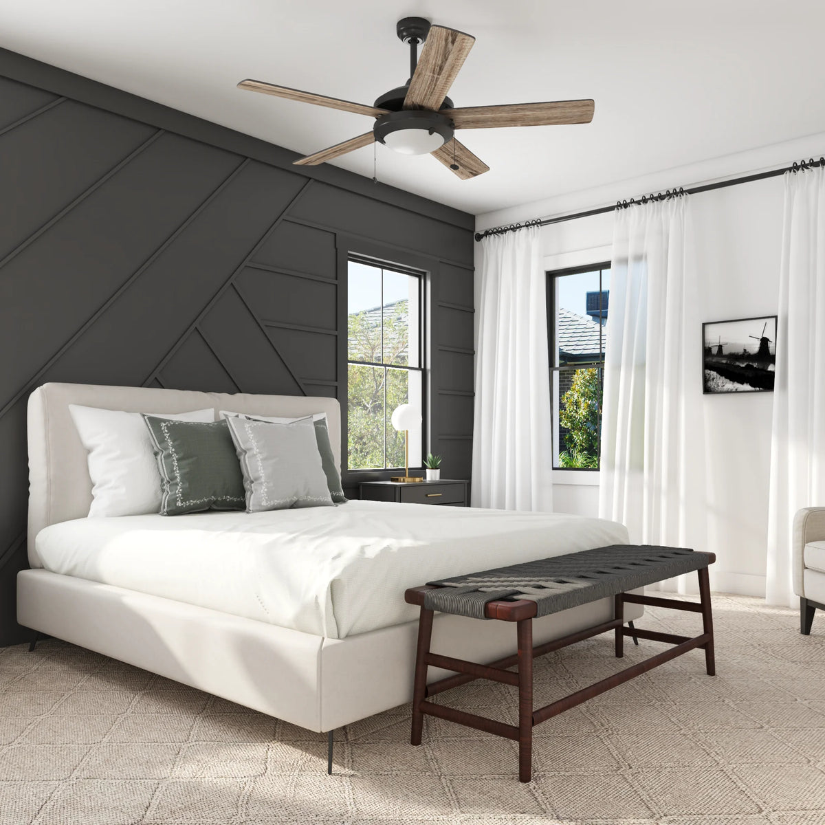 Mainstays 52" Transitional Satin Nickel Indoor Ceiling Fan with Light, Pull Chain Control & Reverse Airflow