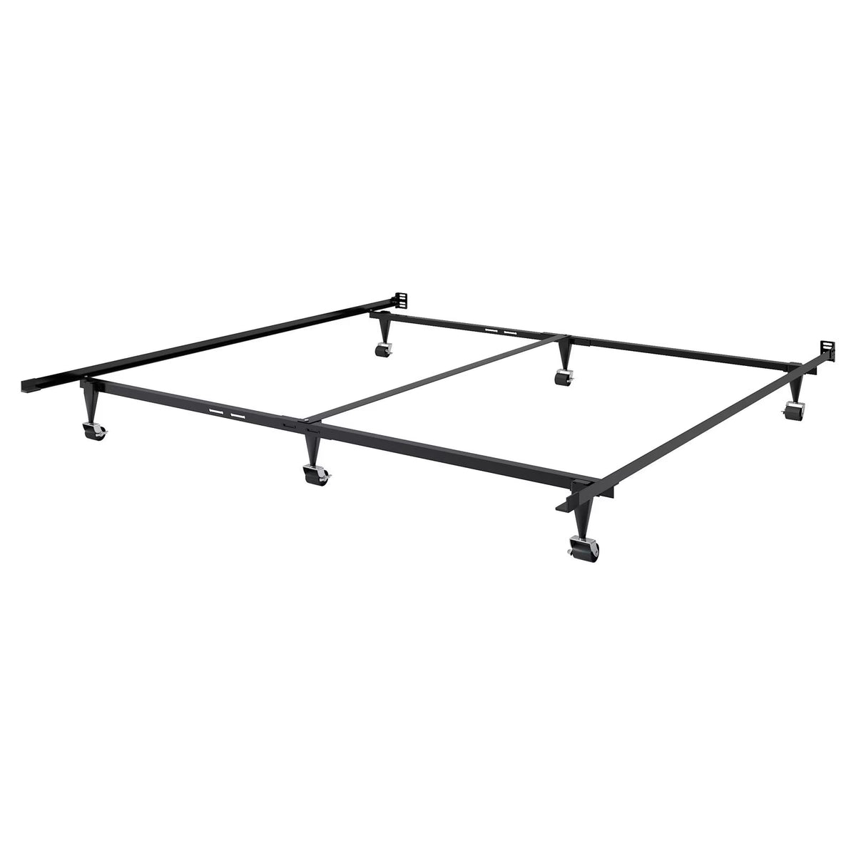 CorLiving Adjustable Queen to King Durable Black Metal Bed Frame with Locking Wheels - Box Spring Required
