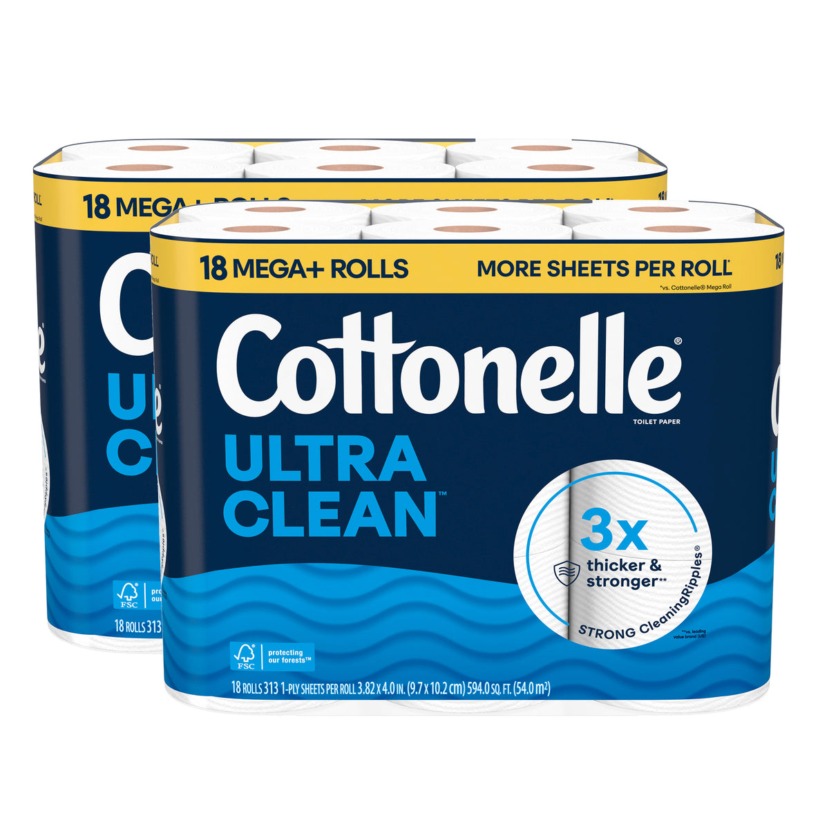 Cottonelle Ultra Clean Bath Tissue, 1-Ply, 313 Sheets, 36 Rolls