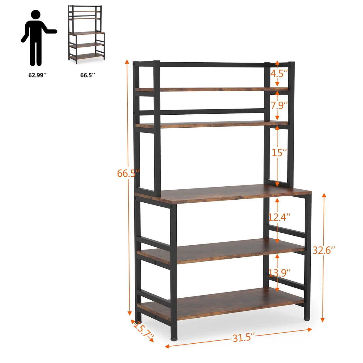 Tribesigns 5-Tier Kitchen Baker's Rack, Microwave Stand Utility Storage Shelf with Hutch