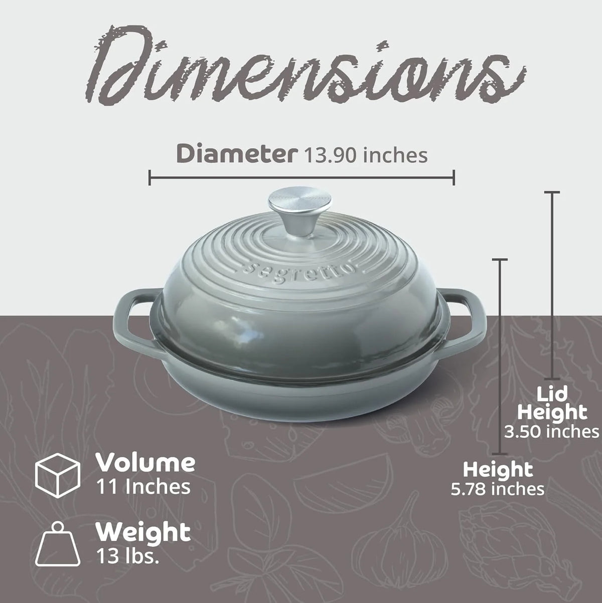 Segretto Cookware 11" Enameled Cast Iron Dutch Oven for Bread, Bread Maker Pan with Lid, Red
