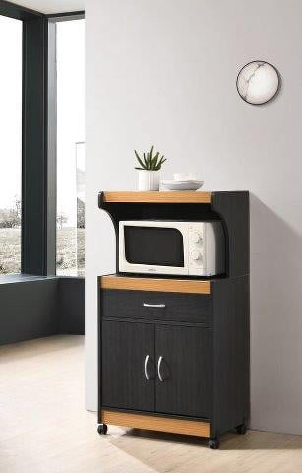 Hodedah Microwave Contemporary Wooden Kitchen Cart in Cherry Finish