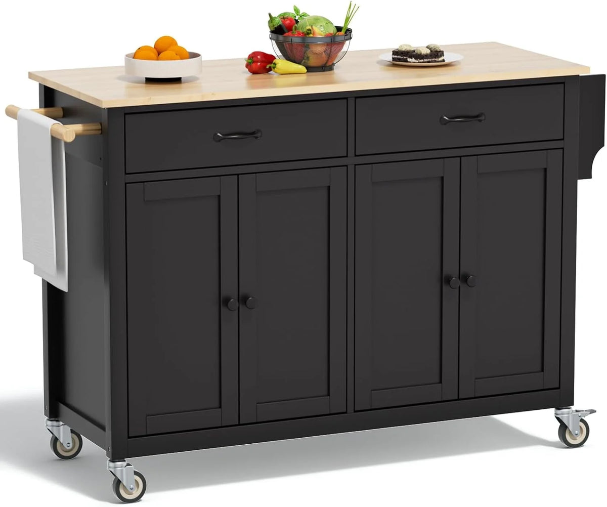 ZIVACATE Rolling Kitchen Island with Drop Leaf and Storage Large 53 in Movable Kitchen Carts White