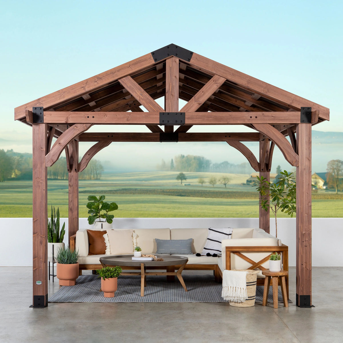 Backyard Discovery Arlington 12'x12' Cedar Wood Gazebo, Galvanized Steel Roof, PowerPort