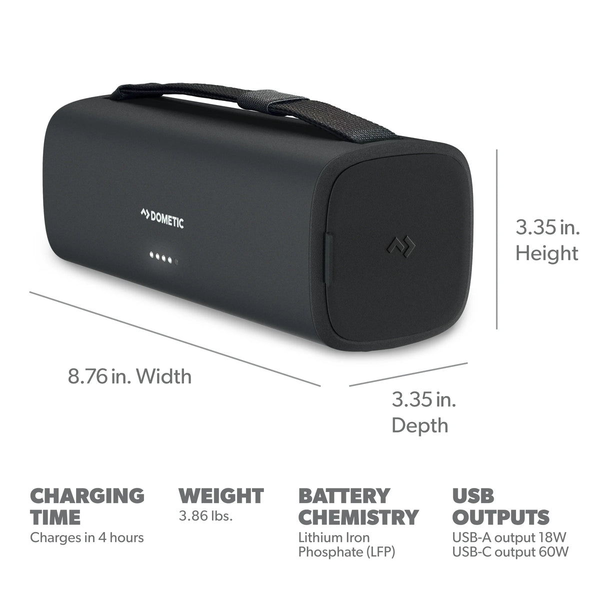 Dometic PLB15 Portable Battery Portable Lithium Iron Phosphate Battery with Flashlight, 15Ah