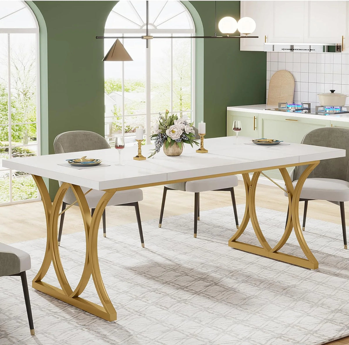 62.9 Inch Dining Table for 4-6 People,Kitchen Table Dinner Table for Dinning Room Kitchen