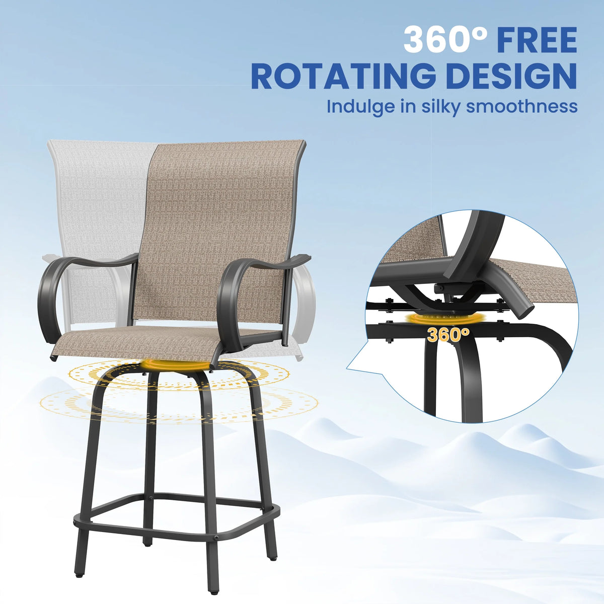 Poteban Patio Bar Height Table with Umbrella Hole, 2-Tier High Top Outdoor Bistro Table, Square Tempered Glass Metal Table for Patio, Lawn, Bar