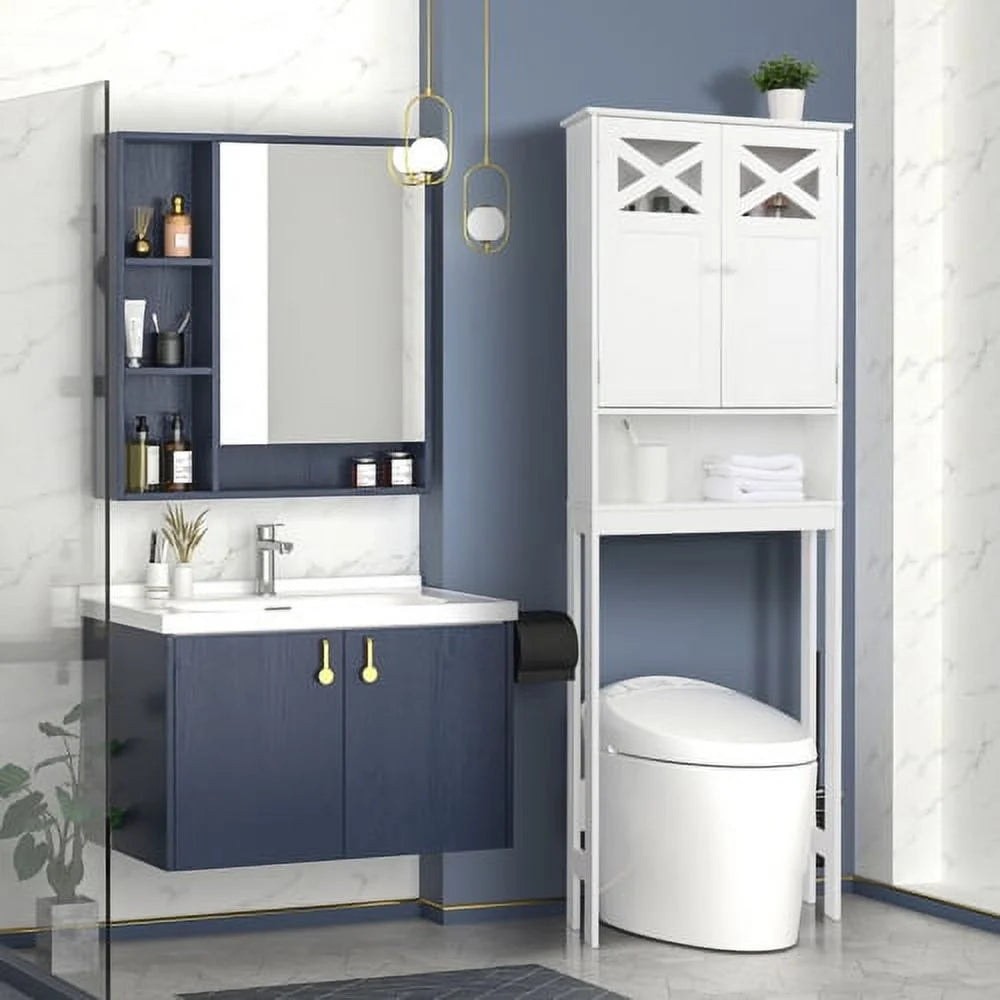 Ktaxon Over the Toilet Storage, Bathroom Storage Cabinet Organizer  with Adjustable Shelf Double Doors, White