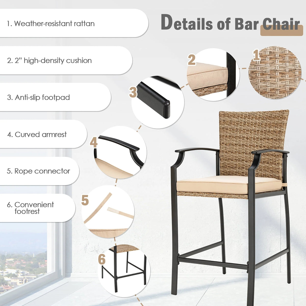 Costway 32''  Patio Square Bar Table Metal Cafe Bistro Table Garden Deck Black