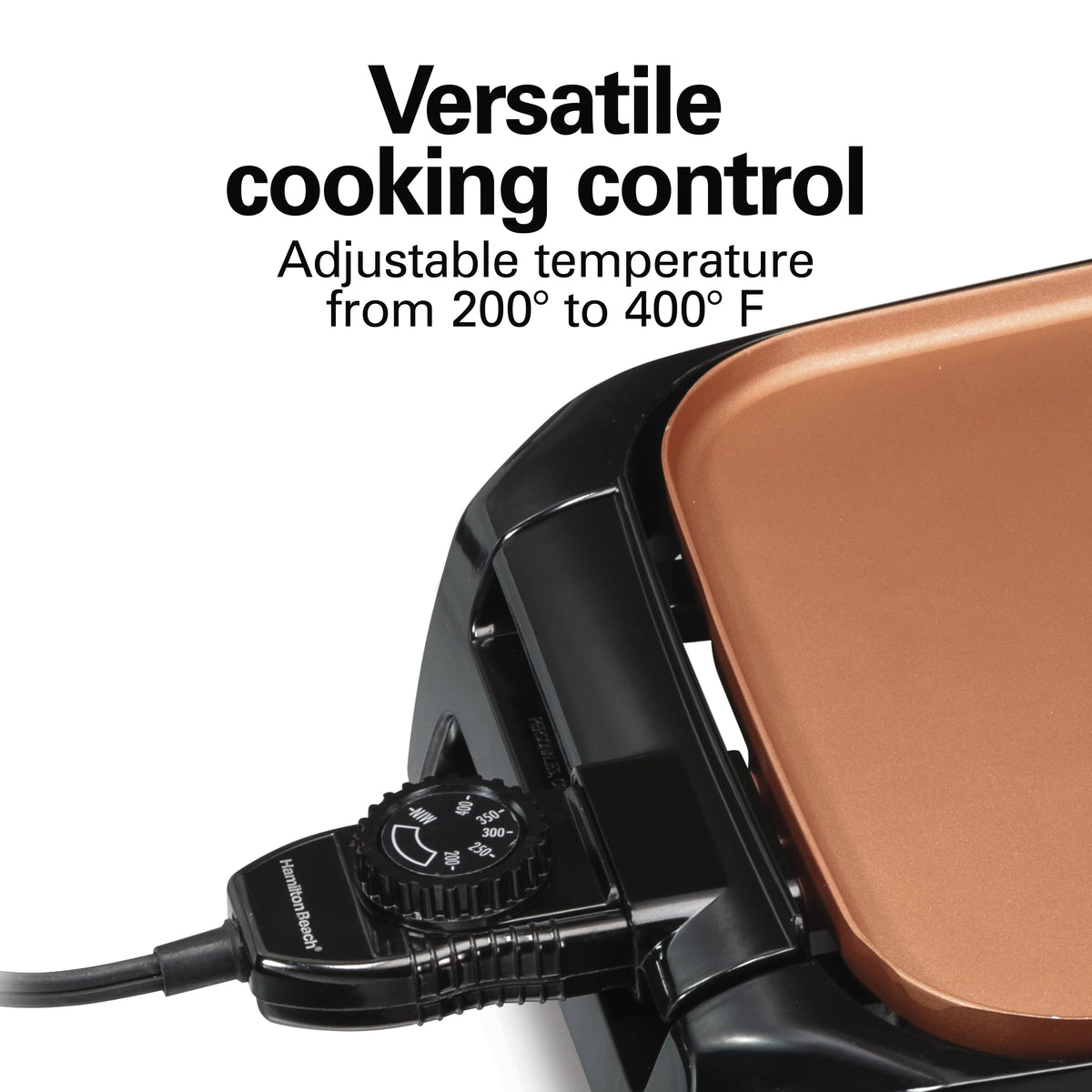 Hamilton Beach Durathon Ceramic Griddle, Reversible, Copper-Tinted Durathon Nonstick Surface, 200 sq in, Black, 38519