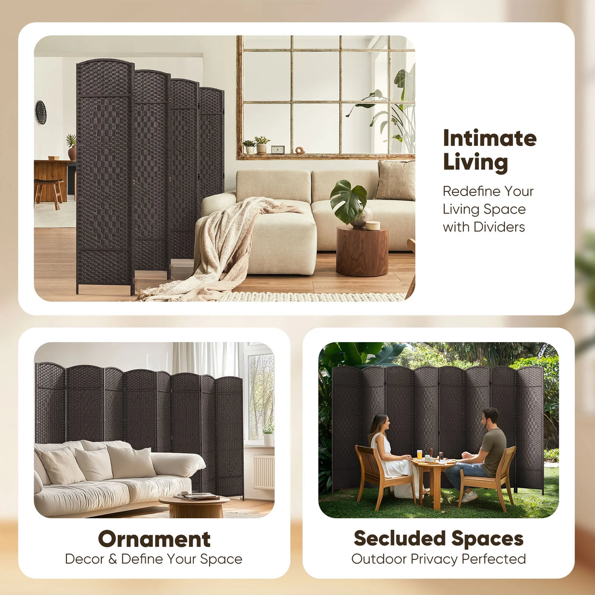 Jostyle Room Divider 6ft. Tall Extra Wide Privacy Screen, Folding Privacy Screens Freestanding Nature