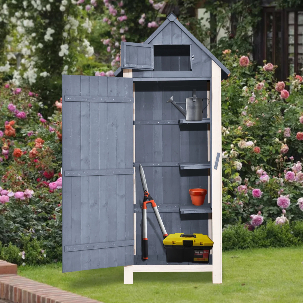 MCombo 2.52 x 1.77 ft. Metal and Wood Storage Shed, Natural