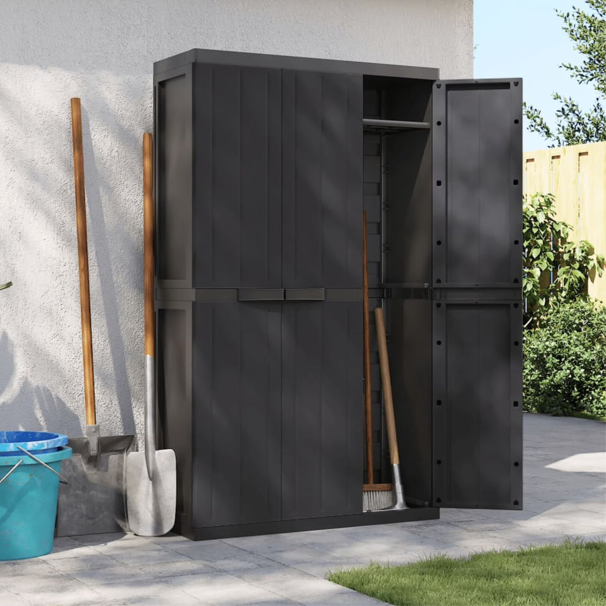 vidaXL Outdoor Storage Cabinet Black 25.6"x14.6"x33.5" PP