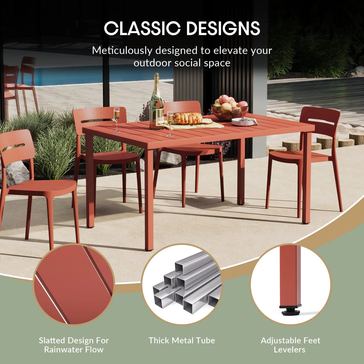 WestinTrends Playa 59" Iron Metal Outdoor Rectangular Patio Dining Table For 6, Olive Green