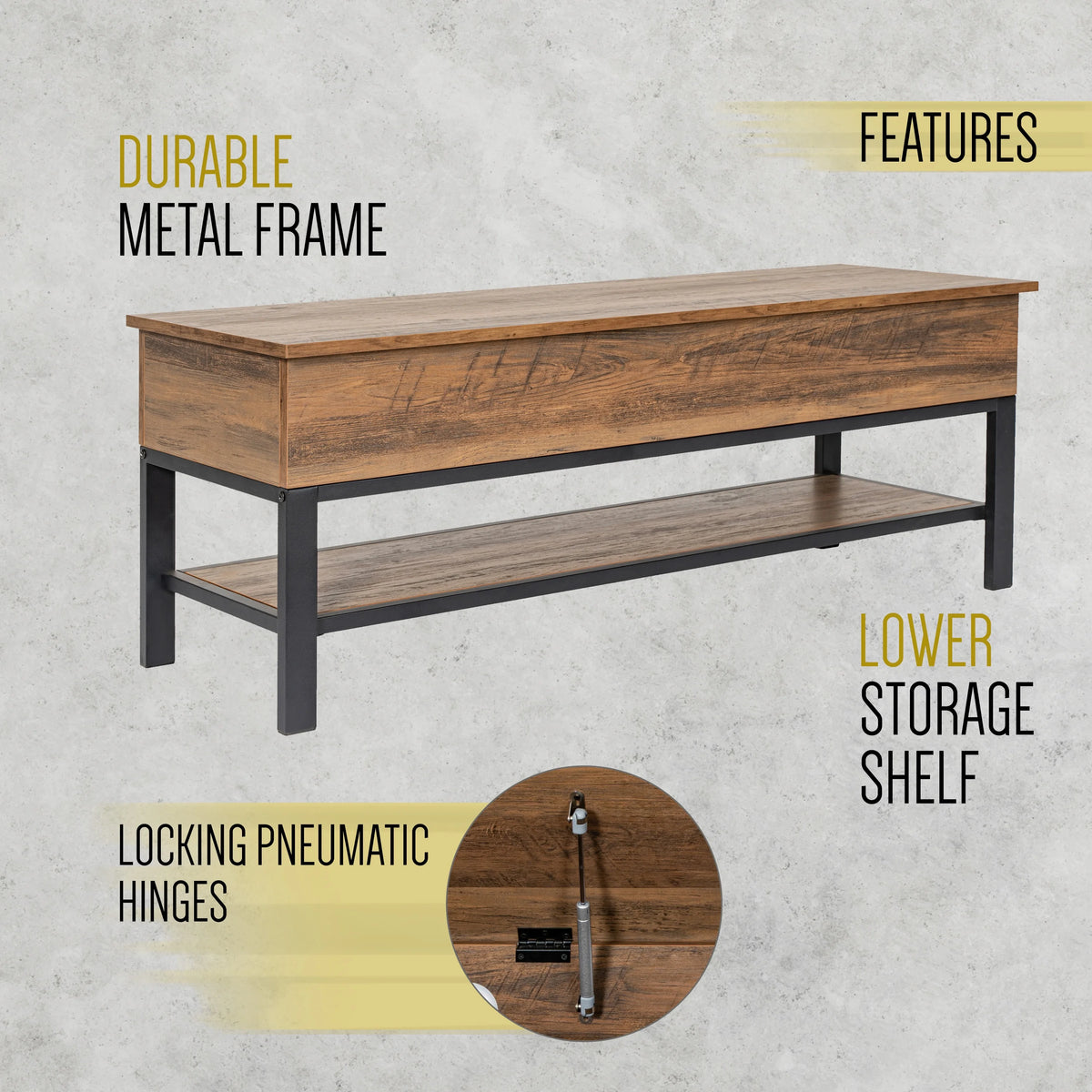 HBCY Creations Farmhouse Entryway Bench, Rustic Oak
