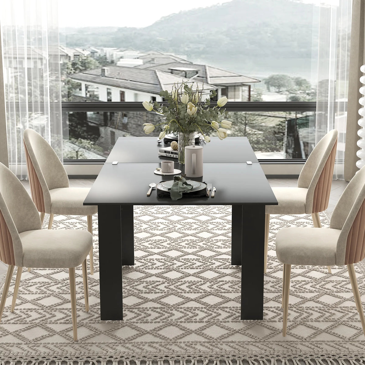 ZAFLY Extendable Dinning Table Set for 2/4/6, Modern Folding Desk, Rectangular Dinning Furniture, Space Saving Dining Table for Kitchen/Small Spaces -White