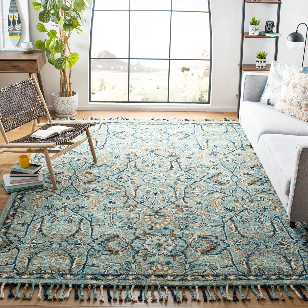 SAFAVIEH Blossom Frona Floral Wool Runner Rug, Blue/Ivory, 2'3" x 14'