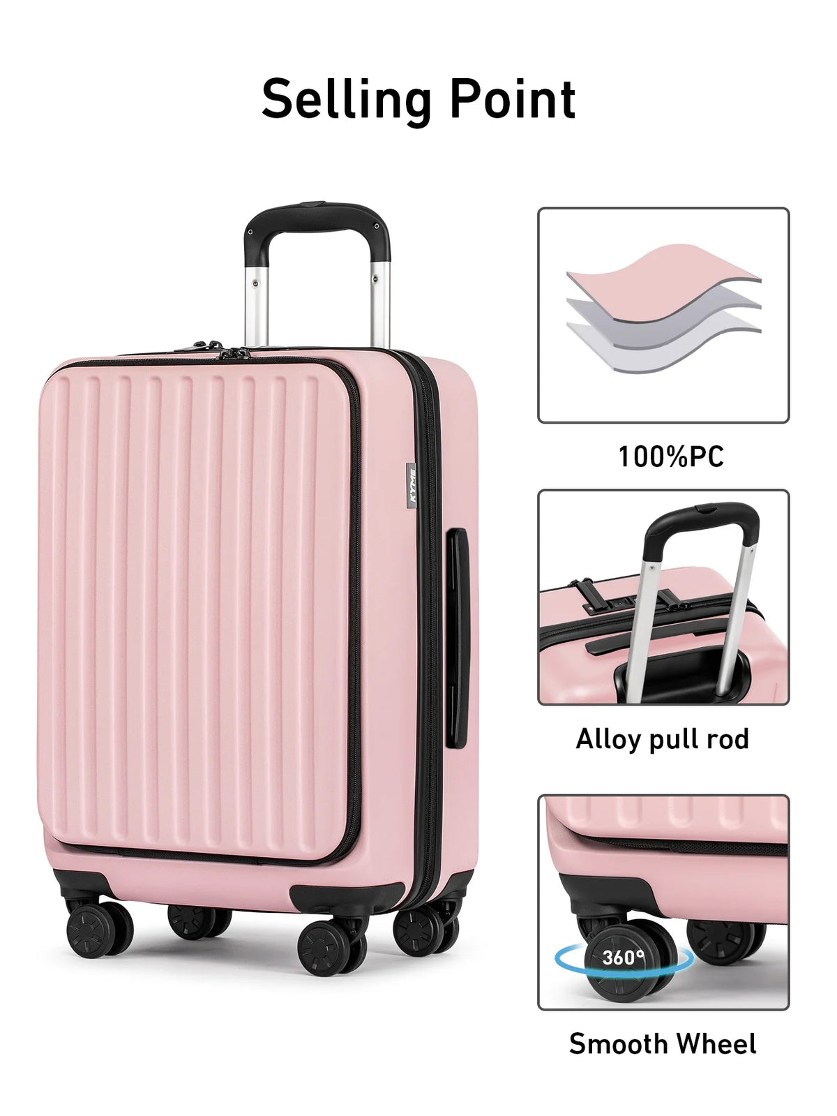Front Open Carry On Luggage Laptop Compartment 100%PC TSA Lock Spinner Wheels 20" Lightweight Hardside Suitcase