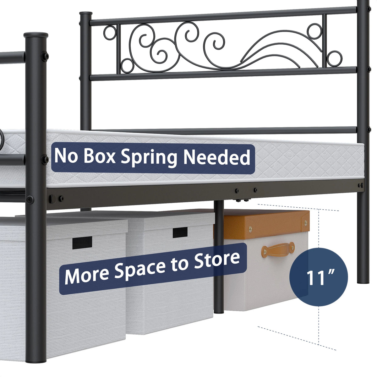 Yoneston Twin Size Metal Platform Bed Frame with Headboard Footboard for Kids Room,  Black