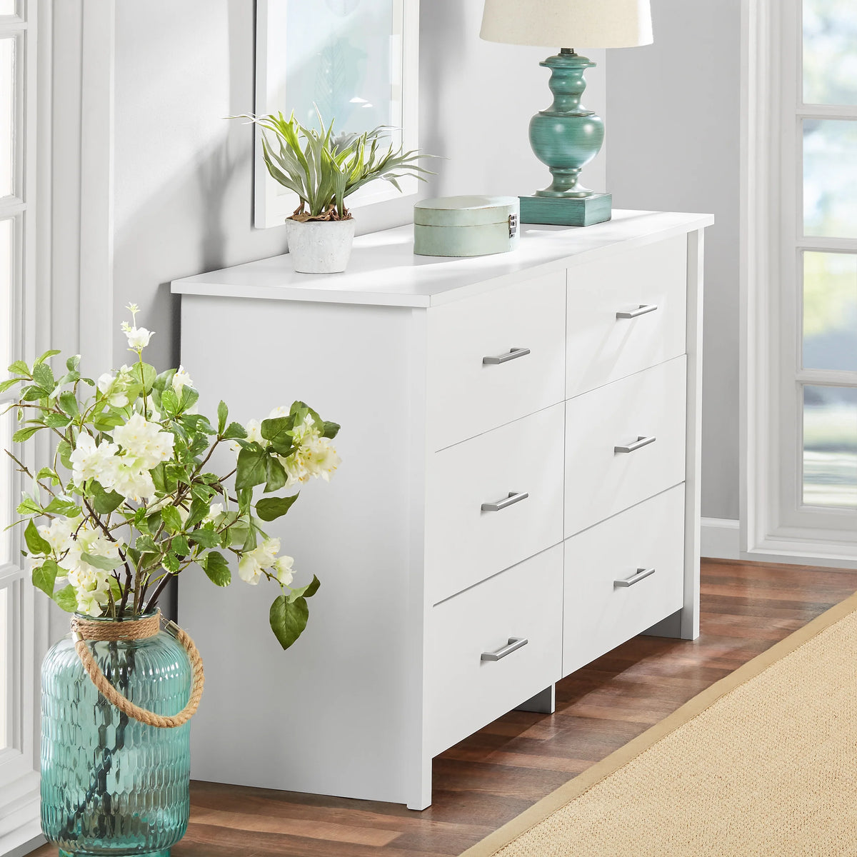 Mainstays Hillside 6-Drawer Dresser, Soft White Finish