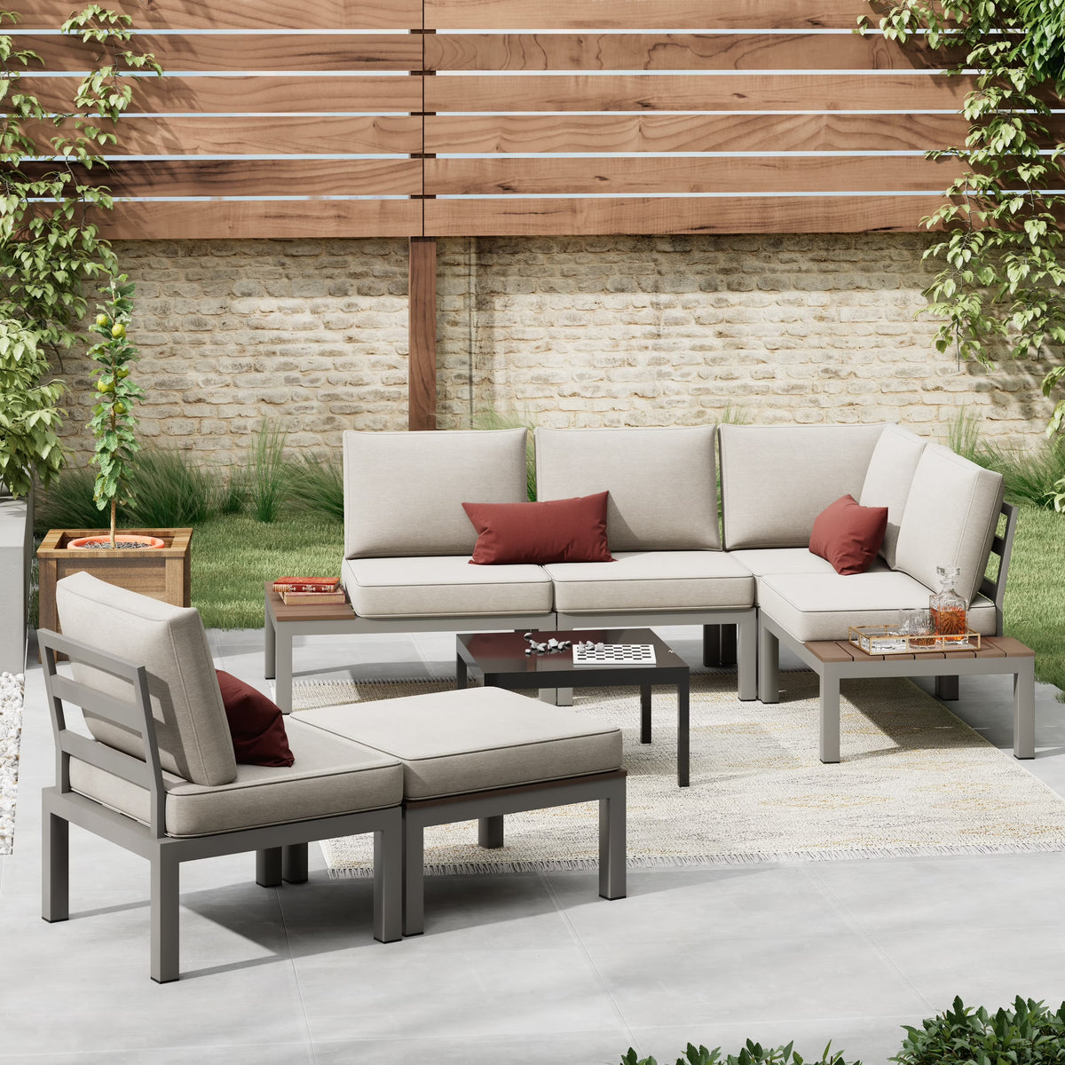 Corvus  Fox Bay Aluminum Outdoor 6-piece Sectional Sofa Set Beige