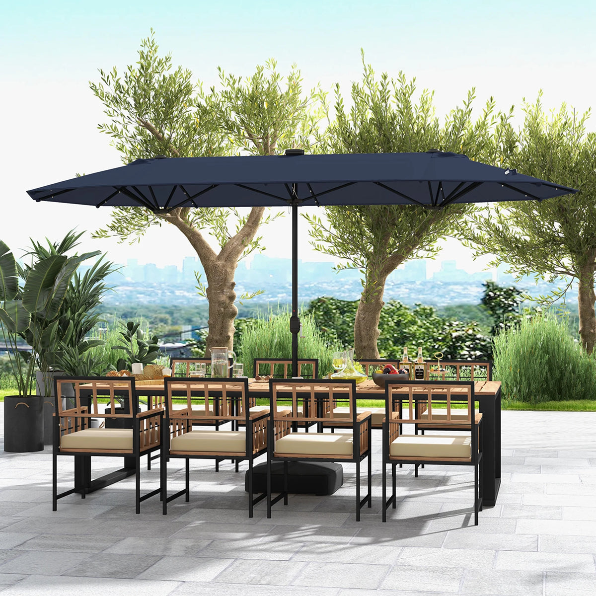Costway 13ft Beige Rectangle Double-sided Patio Umbrella, Crank Lift