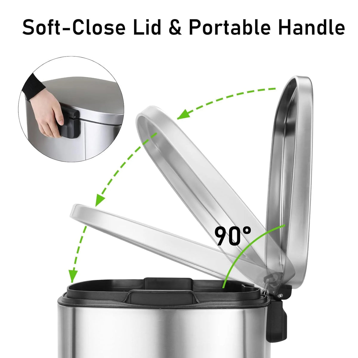 LAZY BUDDY 13.2 Gallon Stainless Steel Kitchen Trash Can with 1.3 Gallon Mini Trash Can, Rectangular Step Garbage Can with Lid