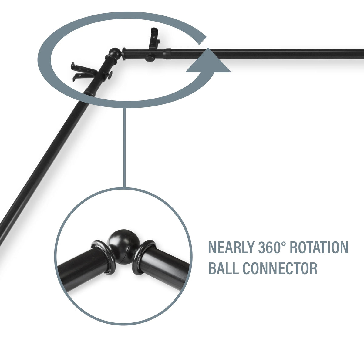 Deirdre 13/16" Bay Window curtain rod 20"-36", 38"-72" - Black