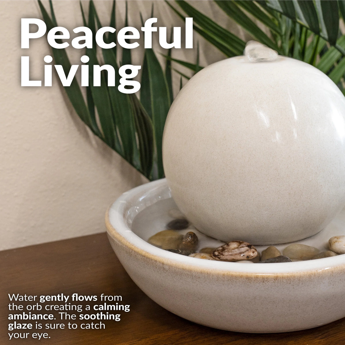 Sunnydaze Modern Teal Ceramic Tabletop Water Fountain with Orb