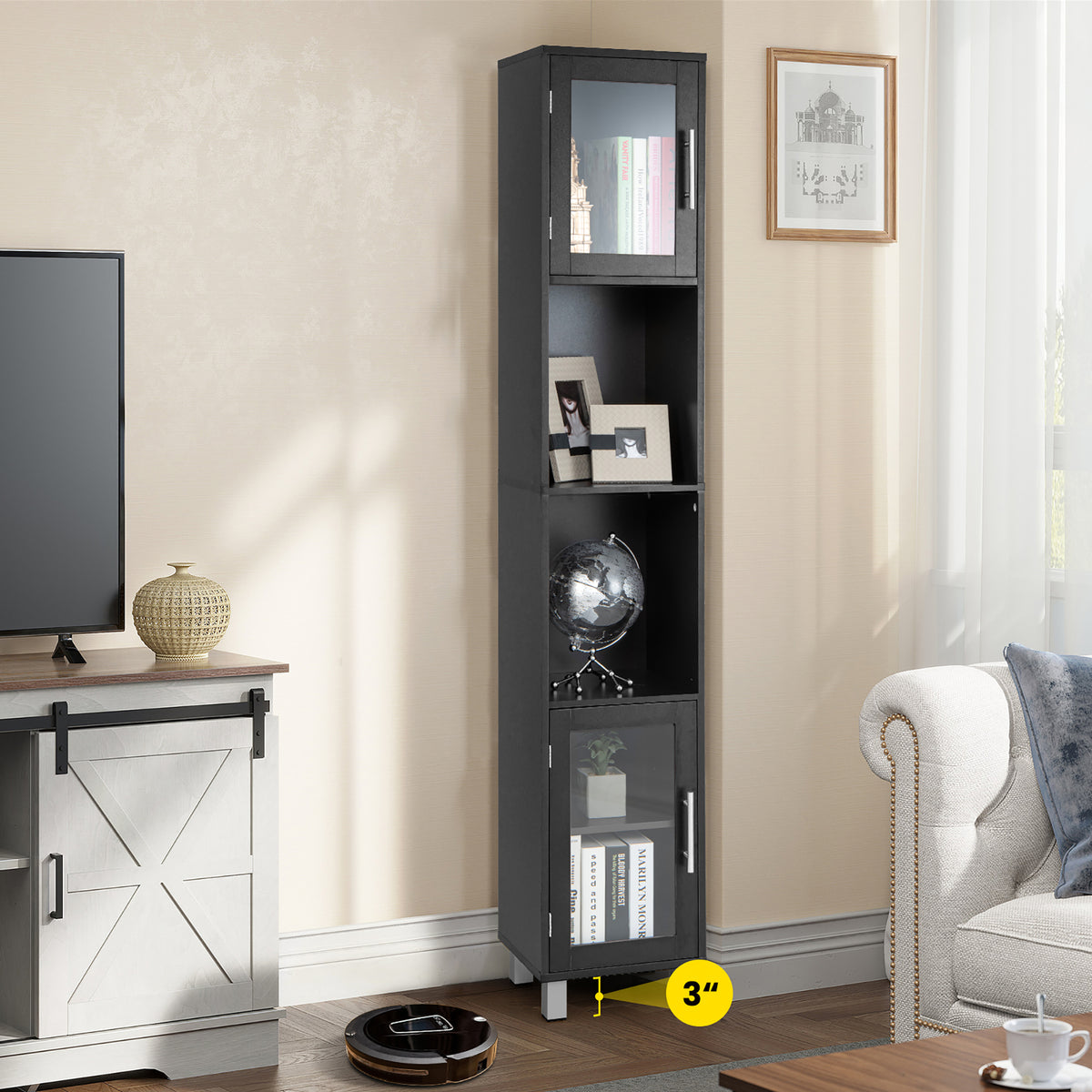 Costway 71'' Tall Tower Bathroom Storage Cabinet Organizer Display Shelves Bedroom Grey