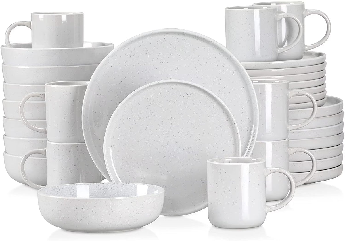 Vancasso, 32-Piece Stoneware Dinnerware Sets, Light Grey Dinner Set, Service for 8