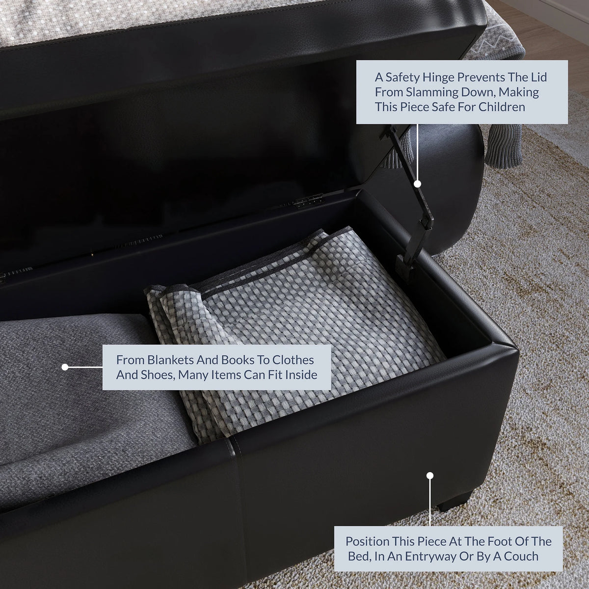 BELLEZE Storage Ottoman Bench Footstool - Amherst (Beige)