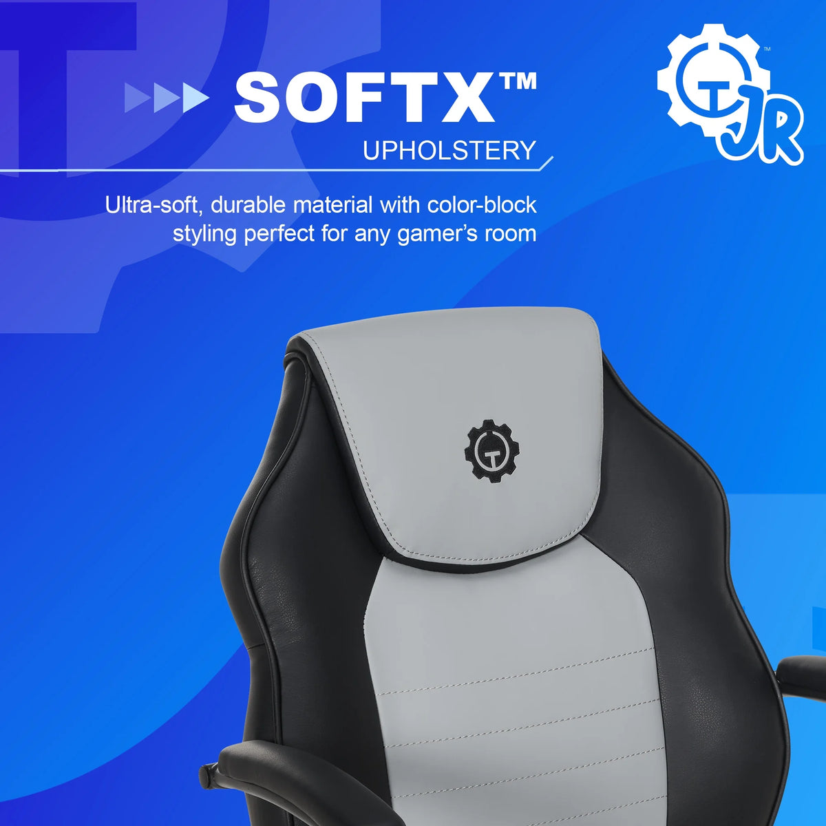Gamer Gear Jr. Xplorer Gaming and Computer Chair, Kids and Teens Gaming Chair with Padded Arms, Adjustable Height, White and Black