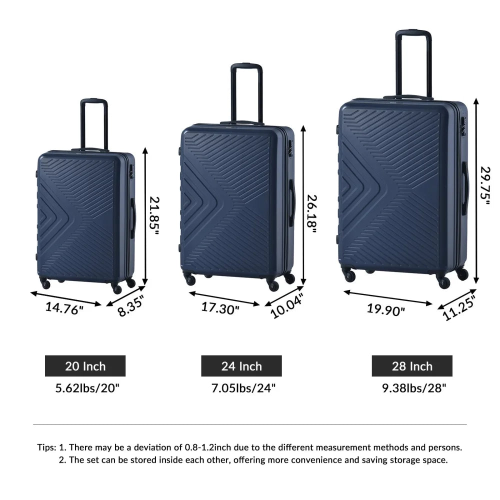 3 Piece Luggage Sets, ABS Lightweight Suitcase(20/24/28), Carry on Hard-Shell Luggage with 2 Hooks, Telescopic Handle, Spinner Wheels and TSA Lock, Yellow