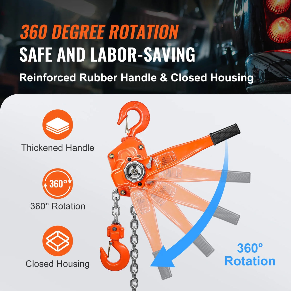 VEVOR Manual Lever Chain Hoist, 3 Ton 6600 lbs Capacity 10 FT Come Along, G80 Galvanized Carbon Steel with Weston Double-Pawl Brake, Auto Chain Leading & 360�� Rotation Hook, for Garage Factory Dock