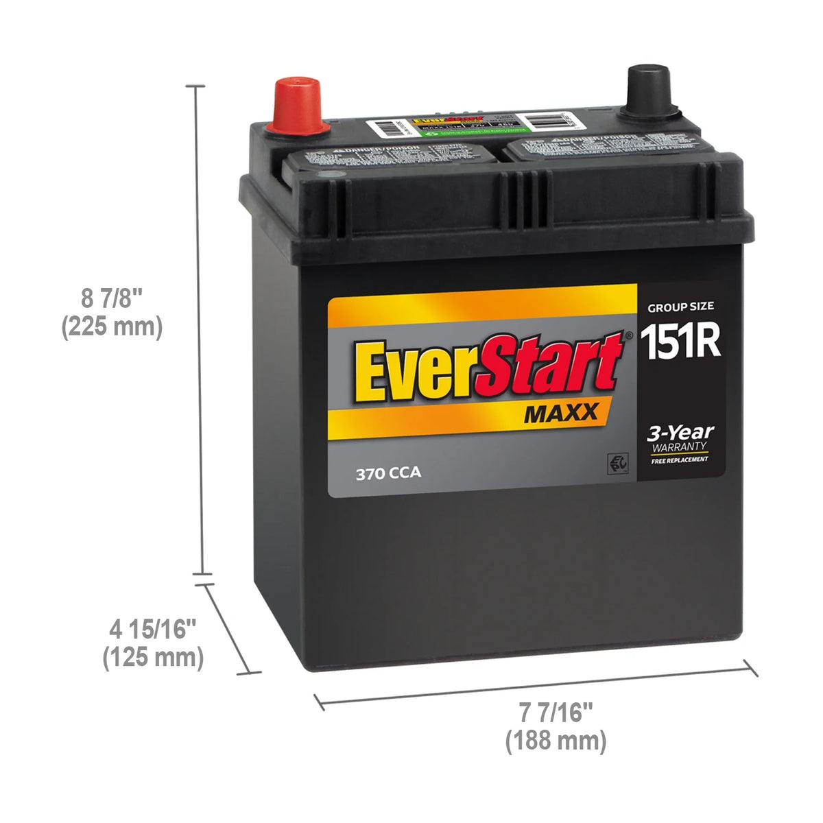 EverStart Maxx Lead Acid Automotive Battery, Group Size 151R 12 Volt, 370 CCA