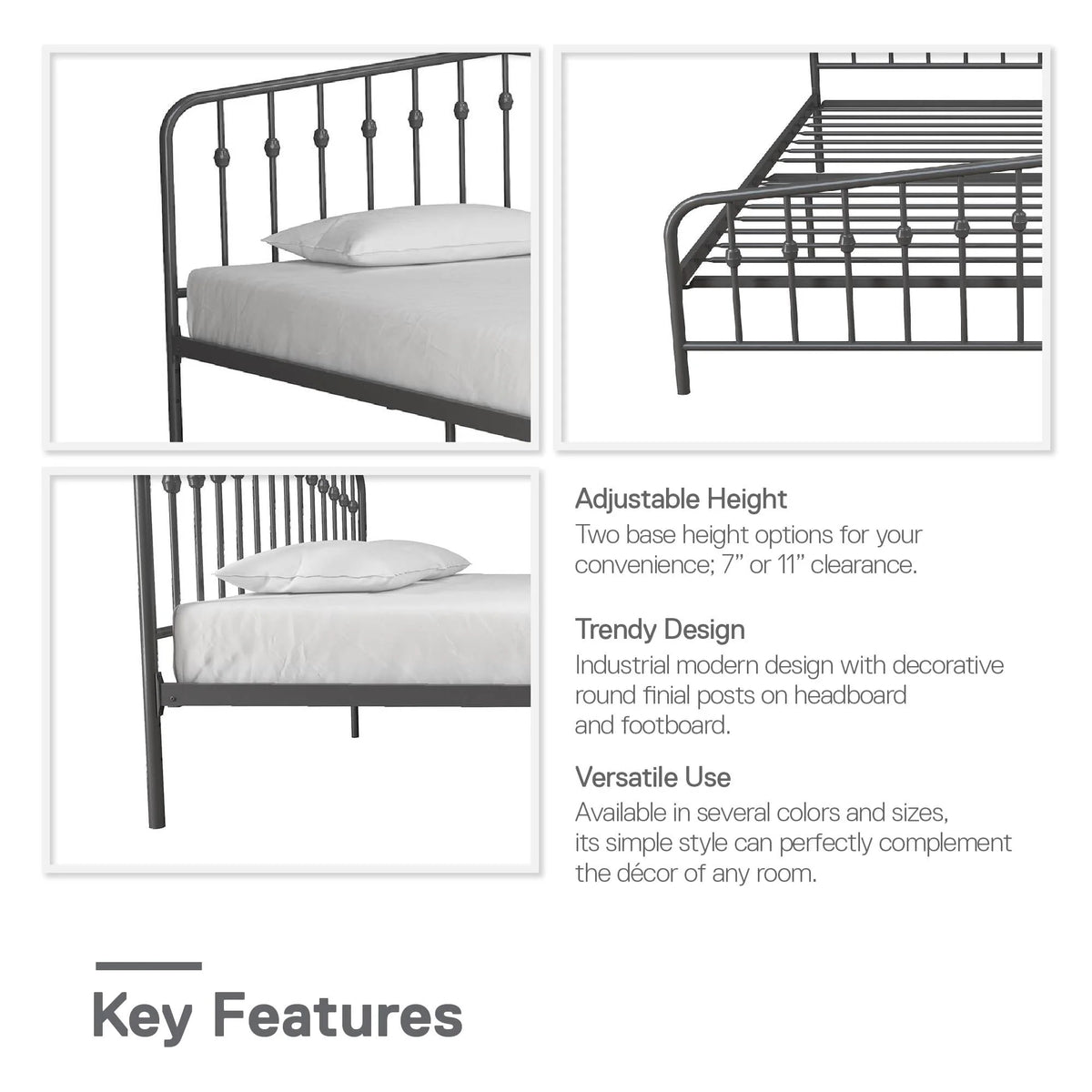 Novogratz Bushwick Metal Bed, Queen, Gunmetal Gray