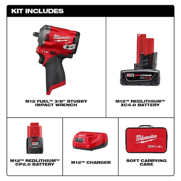 M12 FUEL 12V Brushless Cordless Stubby 3/8 in. Impact Wrench Kit with 3/8 in. Drive SAE/Metric Socket Set (43-Piece)