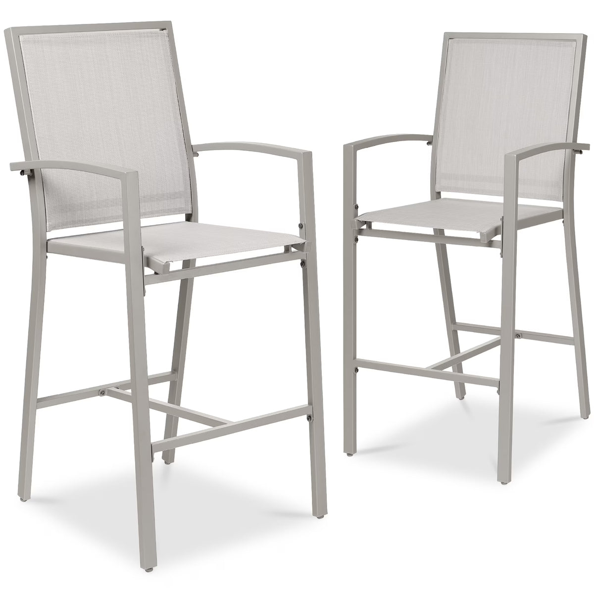 Best Choice Products Outdoor Barstools Set of 2, Bar Height Patio Chairs w/ All-Weather Mesh - Black/Black